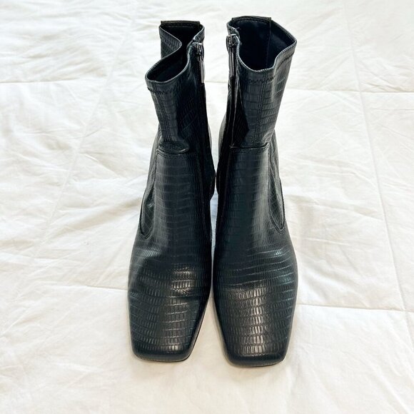 Franco Sarto Pisa Black Square Toe Block Heel Booties Size 8 - Picture 4 of 9